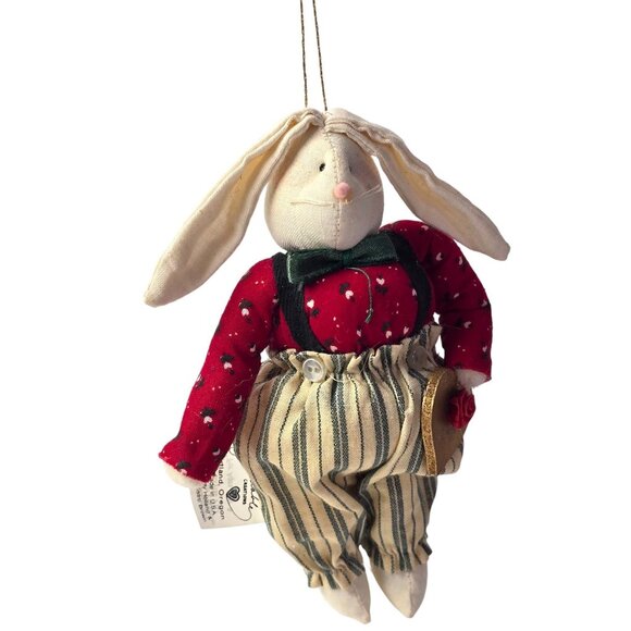 Vintage Christmas Ornament Bunny Rabbit Plush Hanging 1987 Judy Hoiland Portland - Picture 1 of 8